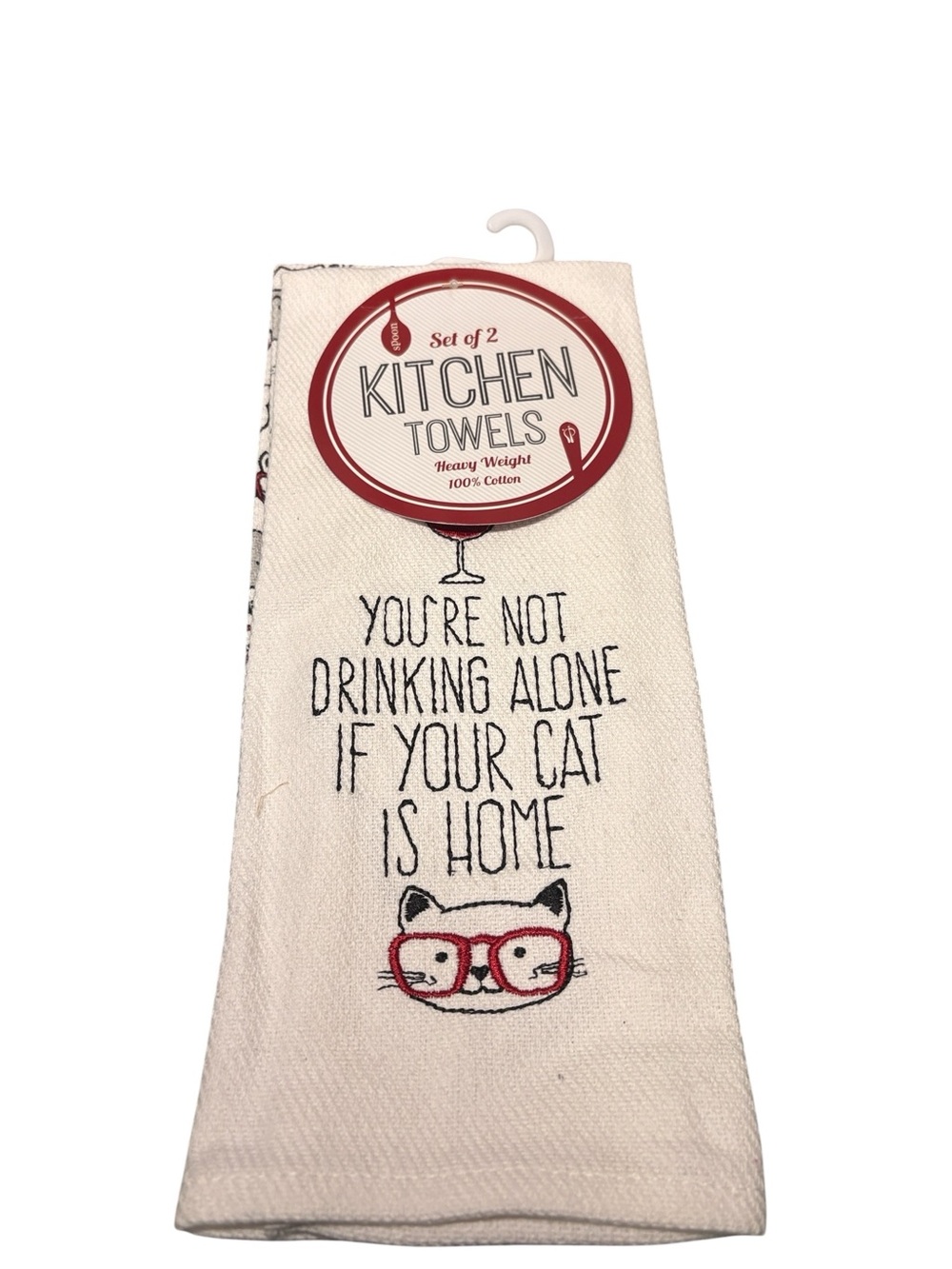 Sleeping Partners Cat & Wine Kitchen Towel Set - Funny Cat Mom Gift